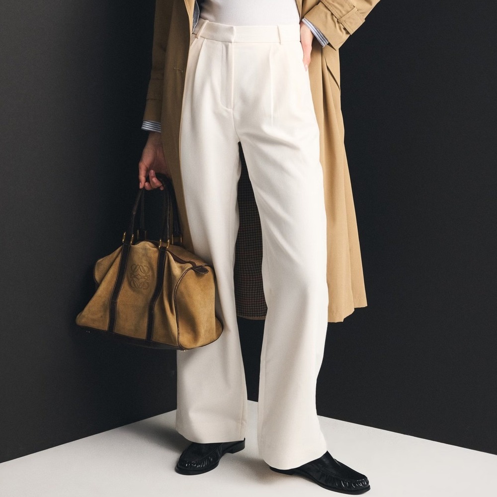 Abercrombie & Fitch White Sloane Tailored Wide Leg Trouser Pants Pleated Size 10